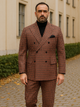 Steve Harvey Suits - Gray and Burnt Rust Checkered Suit - Plaid Textured Pattern Suit Modern Fit - New Arrival