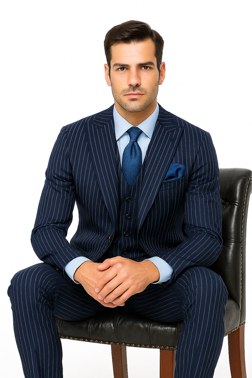 Steve Harvey Suits - Navy Suit - Designer Brand Suit No Pleated Pants Modern Fit - New Arrival