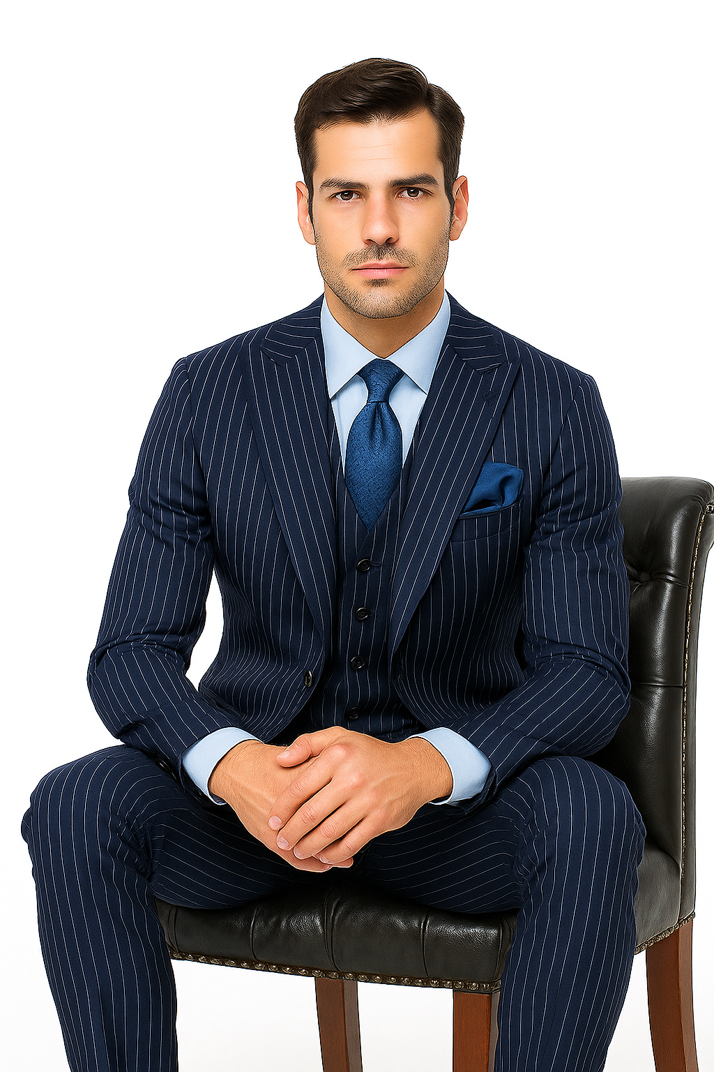 Steve Harvey Suits - Navy Suit - Designer Brand Suit No Pleated Pants Modern Fit - New Arrival - 36 Regular Jacket+30 Waist Adjustable 26to32)Height: 5'7"-6')(Neck: 14.5-16:S)