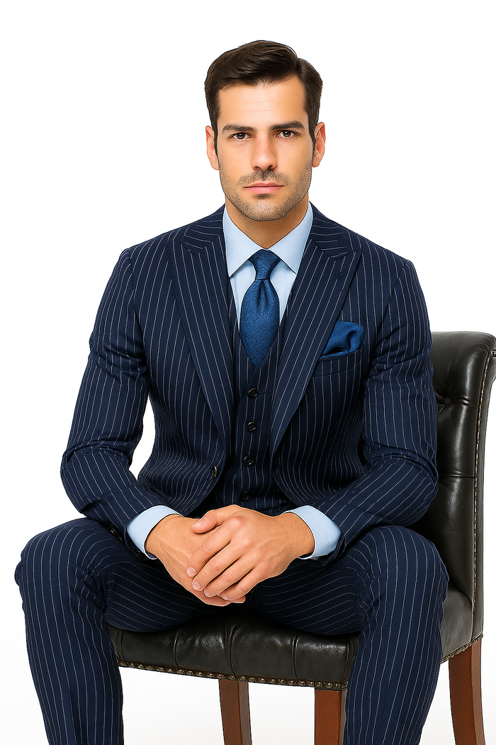 Steve Harvey Suits - Navy Suit - Designer Brand Suit No Pleated Pants Modern Fit - New Arrival