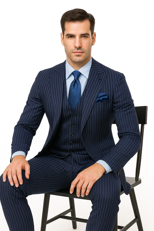 Steve Harvey Suits - Navy Suit - Designer Brand Suit No Pleated Pants Modern Fit - New Arrival