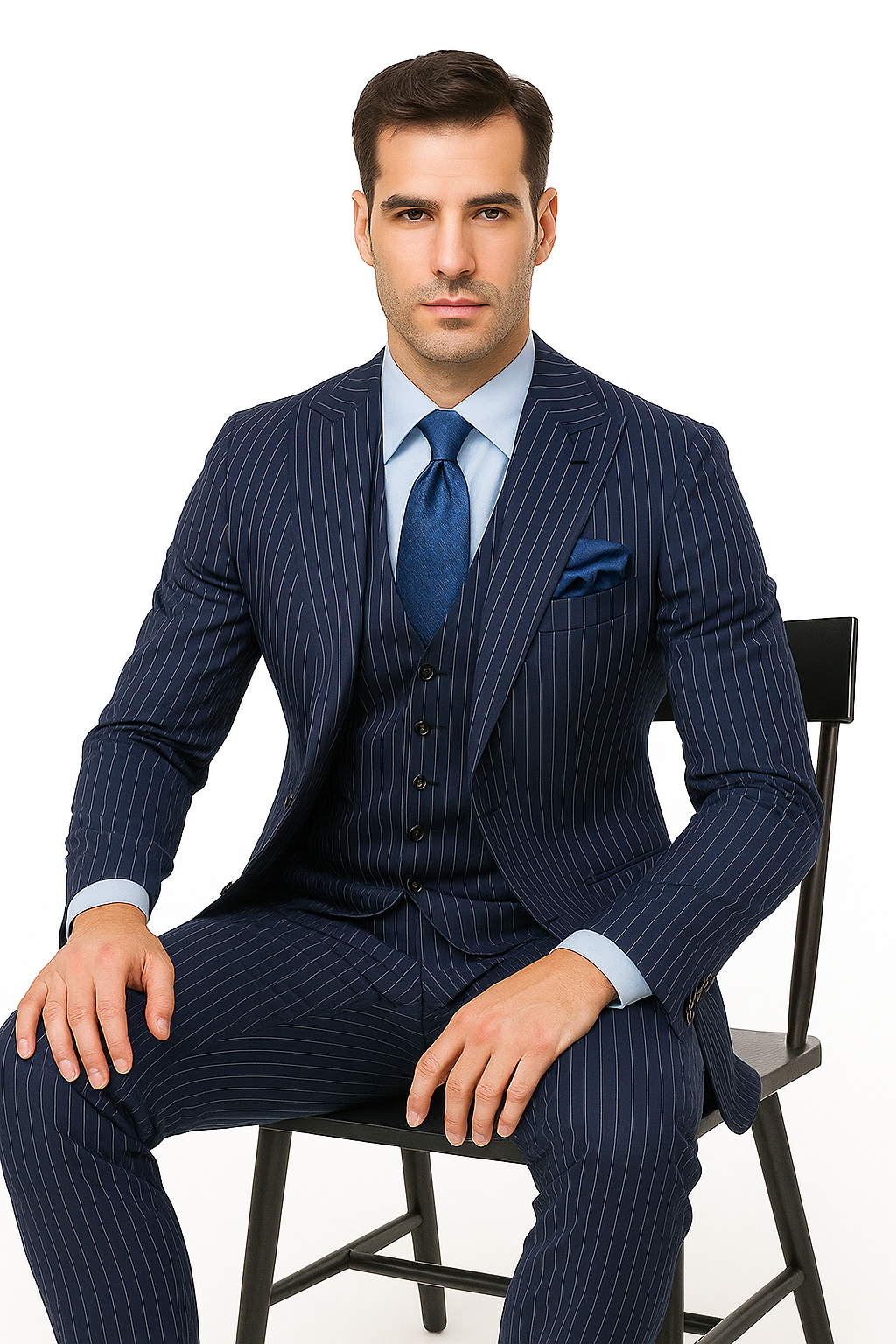 Steve Harvey Suits - Navy Suit - Designer Brand Suit No Pleated Pants Modern Fit - New Arrival - 36 Regular Jacket+30 Waist Adjustable 26to32)Height: 5'7"-6')(Neck: 14.5-16:S)