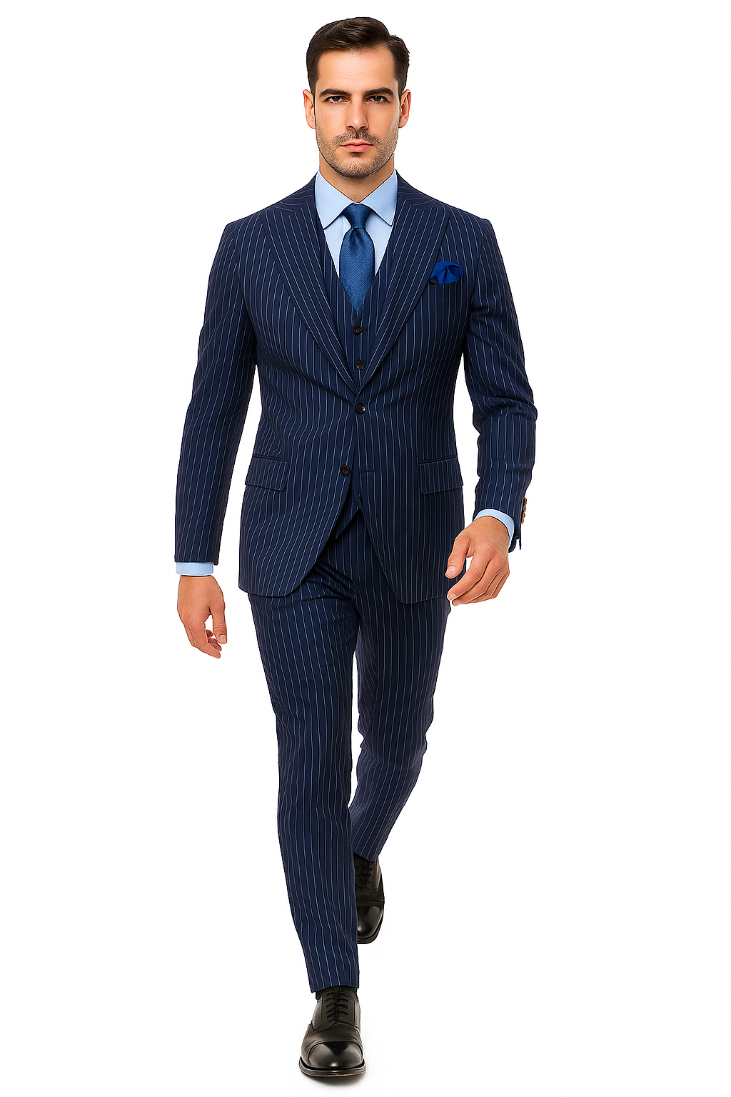 Steve Harvey Suits - Navy Suit - Designer Brand Suit No Pleated Pants Modern Fit - New Arrival - 36 Regular Jacket+30 Waist Adjustable 26to32)Height: 5'7"-6')(Neck: 14.5-16:S)