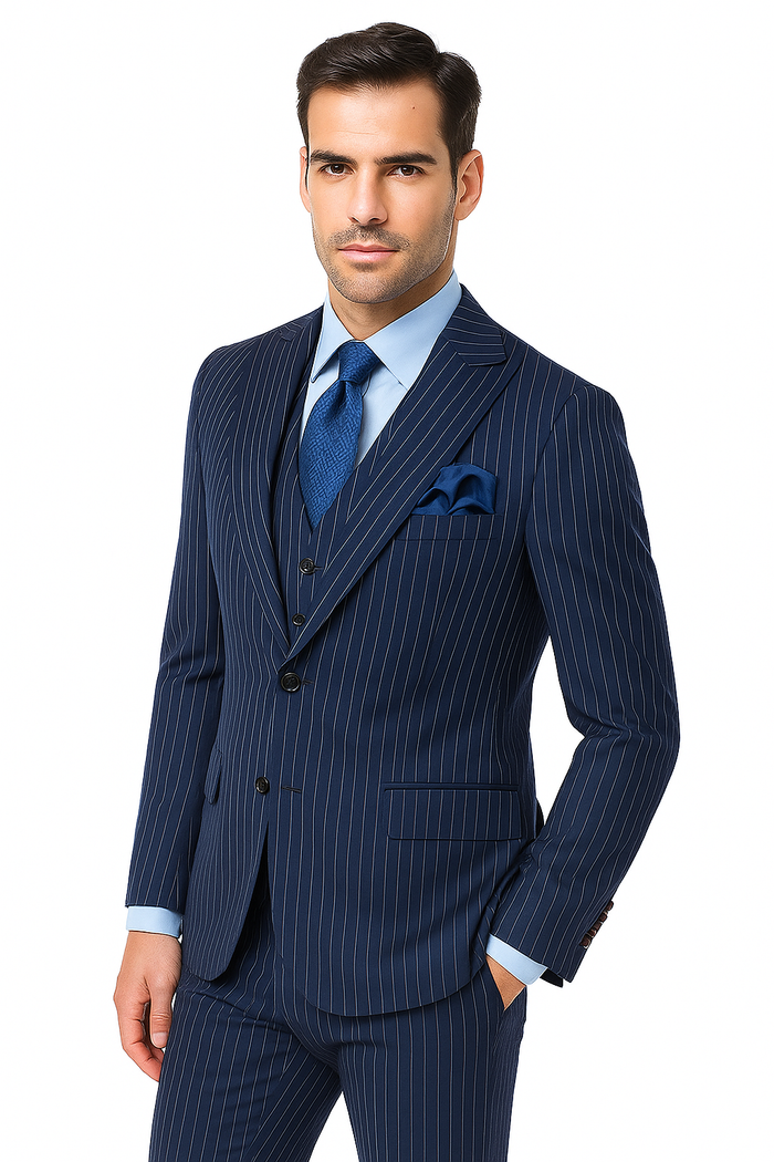 Steve Harvey Suits - Navy Suit - Designer Brand Suit No Pleated Pants Modern Fit - New Arrival