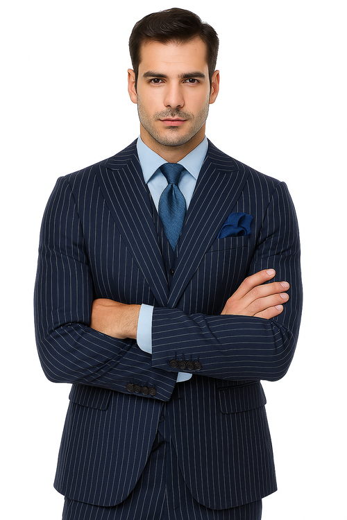 Steve Harvey Suits - Navy Suit - Designer Brand Suit No Pleated Pants Modern Fit - New Arrival