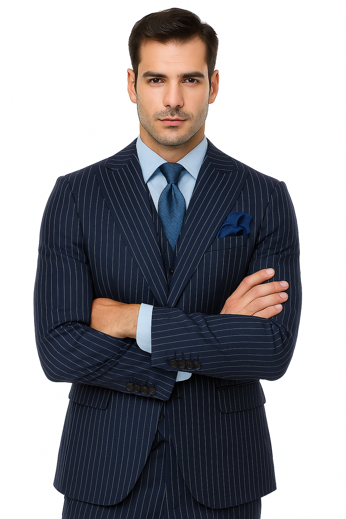 Steve Harvey Suits - Navy Suit - Designer Brand Suit No Pleated Pants Modern Fit - New Arrival
