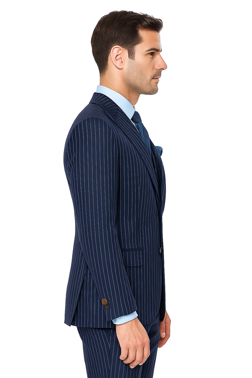 Steve Harvey Suits - Navy Suit - Designer Brand Suit No Pleated Pants Modern Fit - New Arrival