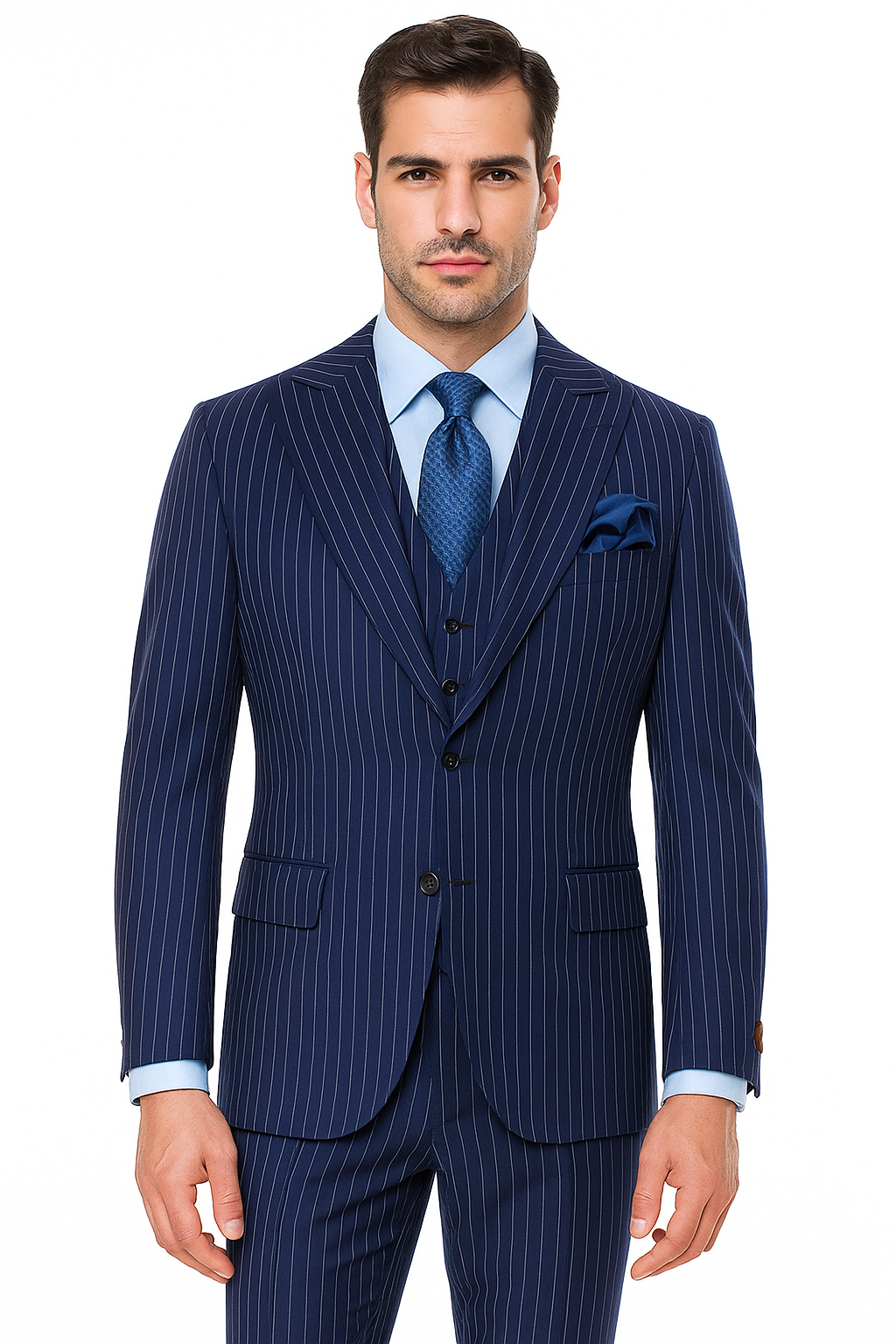 Steve Harvey Suits - Navy Suit - Designer Brand Suit No Pleated Pants Modern Fit - New Arrival - 36 Regular Jacket+30 Waist Adjustable 26to32)Height: 5'7"-6')(Neck: 14.5-16:S)
