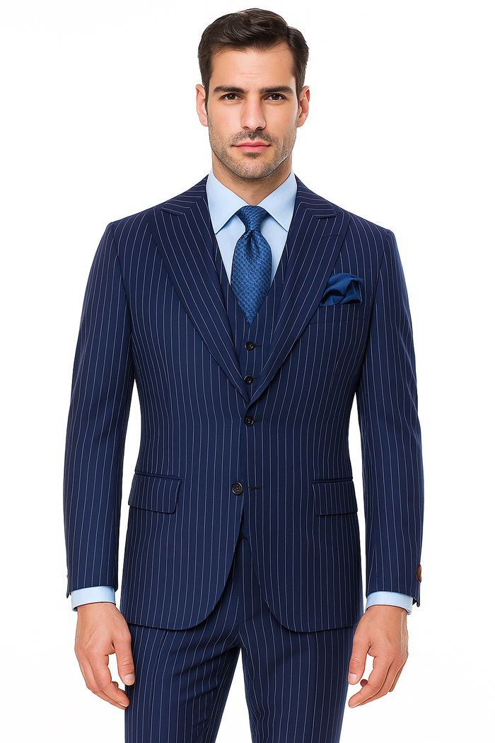 Steve Harvey Suits - Navy Suit - Designer Brand Suit No Pleated Pants Modern Fit - New Arrival