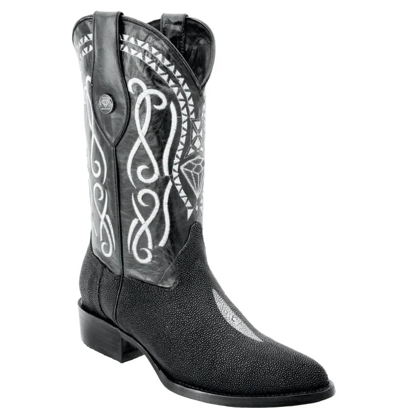 Mens White Diamond Boot Single Stone Men's Stingray Boots J-Toe - 6