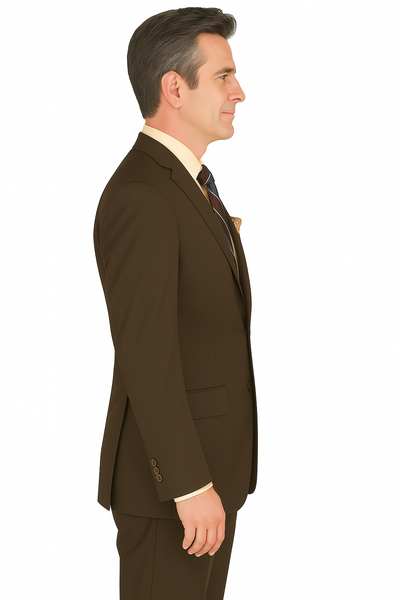 stretch fabric brown suit with adjustable waistband