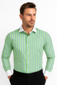 Striped Pattern Matching White Collar & Cuffs Green Cotton Men's Dress Gingham Shirt - Checker Pattern - French Cuff - White Collared + Free Bowtie - New Arrival