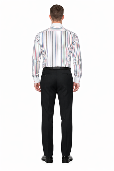 Striped Solid Tie And Slim Collar Style White Collar Two Toned Contrast Multi-Color Men's Dress Shirt-New Designer Collection
