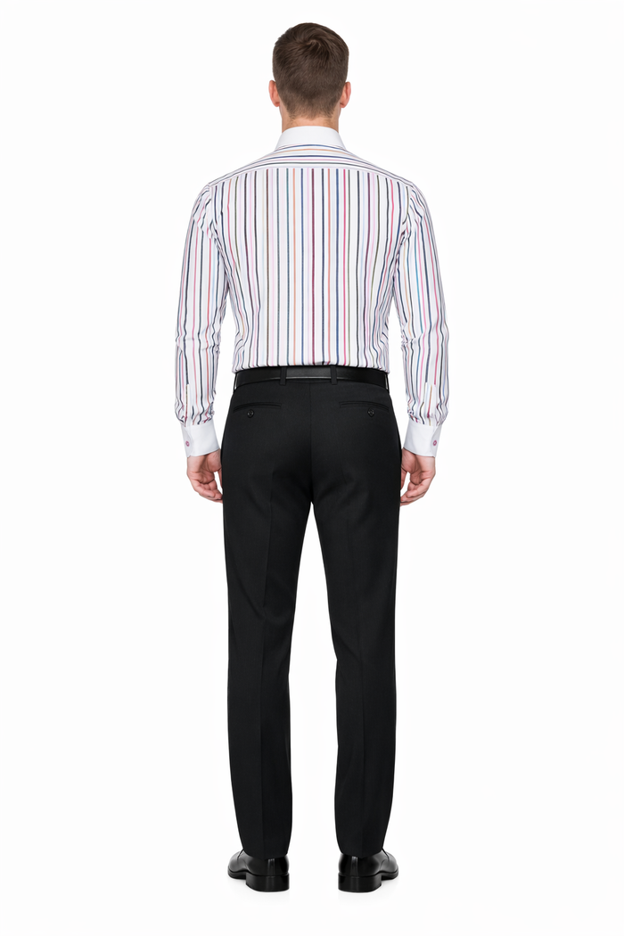 Striped Solid Tie And Slim Collar Style White Collar Two Toned Contrast Multi-Color Men's Dress Shirt-New Designer Collection