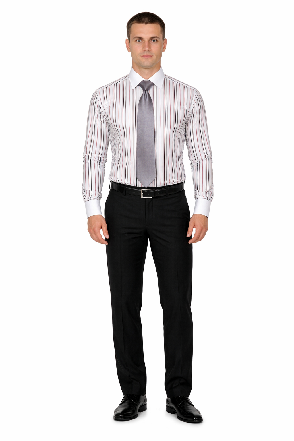 Striped Solid Tie And Slim Collar Style White Collar Two Toned Contrast Multi-Color Men's Dress Shirt-New Designer Collection