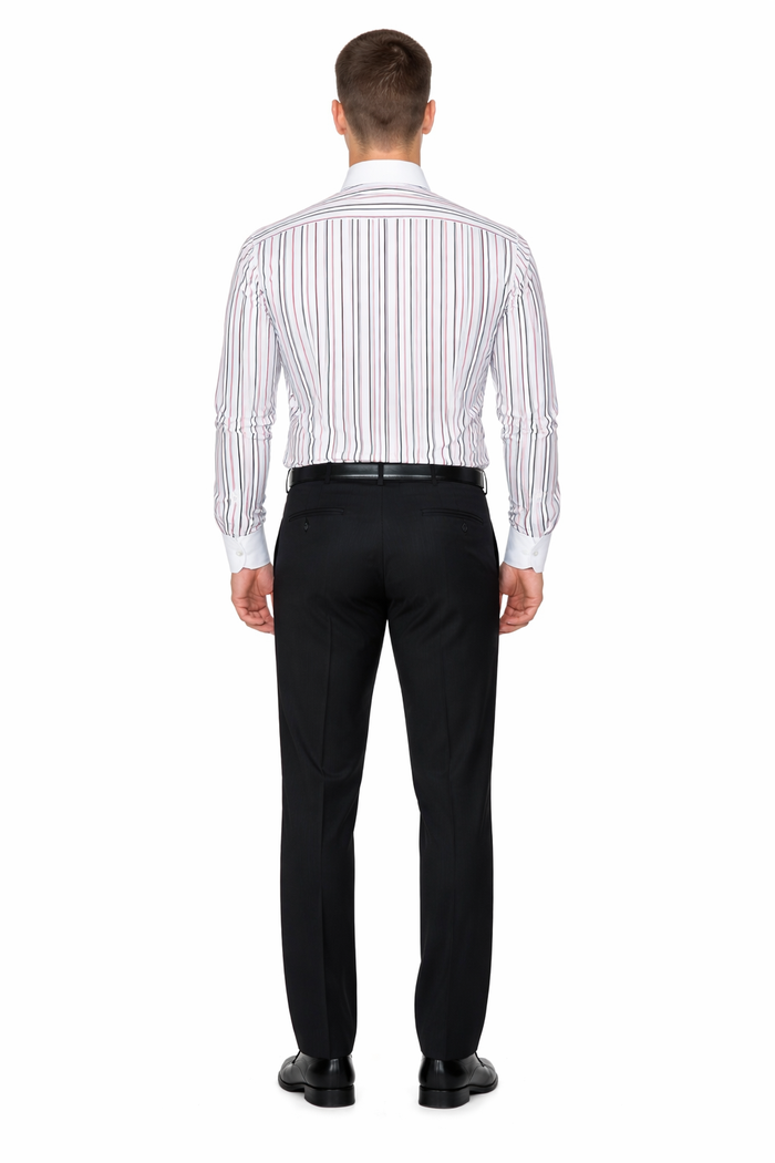 Striped Solid Tie And Slim Collar Style White Collar Two Toned Contrast Multi-Color Men's Dress Shirt-New Designer Collection