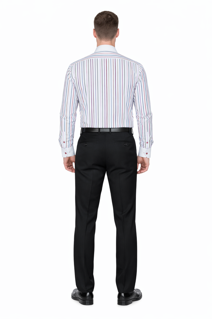 Striped Solid Tie And Slim Collar Style White Collar Two Toned Contrast Multi-Color Men's Dress Shirt-New Designer Collection