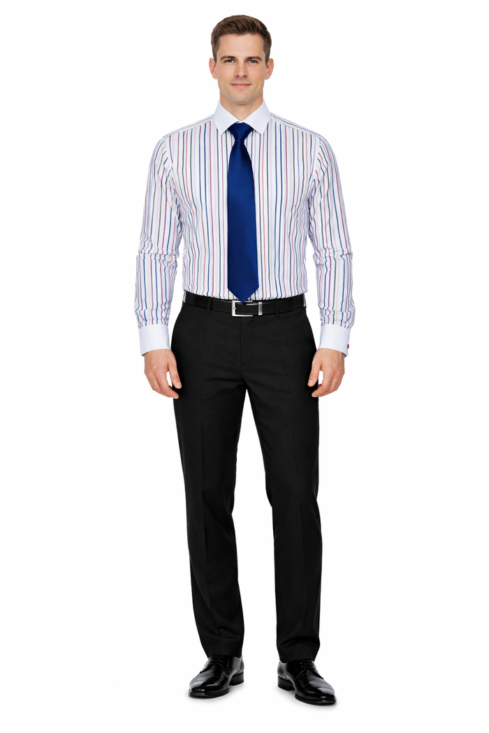 Striped Solid Tie And Slim Collar Style White Collar Two Toned Contrast Multi-Color Men's Dress Shirt-New Designer Collection
