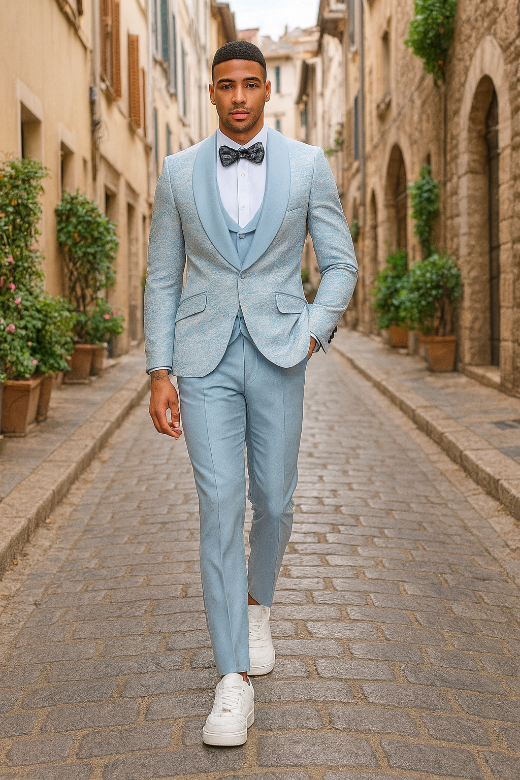 2026 Prom 2026 Special Blue Tuxedo Suit w/ Double-Breasted Vest by Tazzio