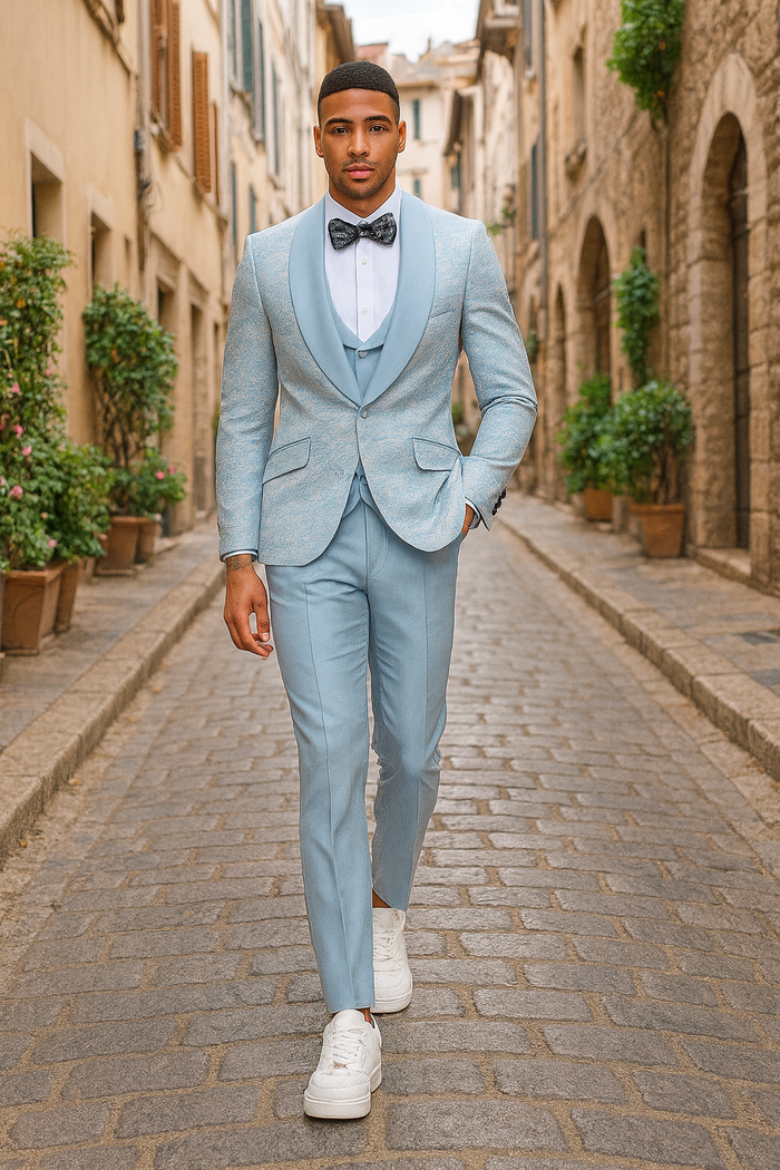 2026 Prom 2026 Special Blue Tuxedo Suit w/ Double-Breasted Vest by Tazzio
