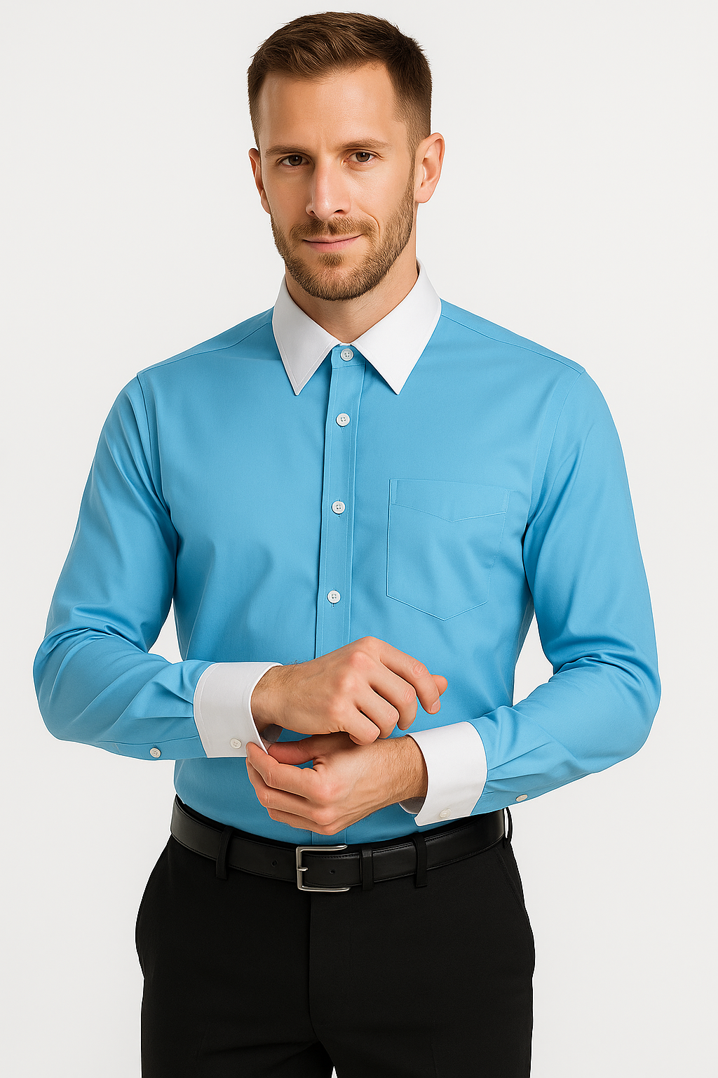 Classic Stylish Fashionable -White Collar Two Toned Contrast white collars Multi-color Men's Dress Shirt - Medium 15.5" Neck / 34-35" Sleeve