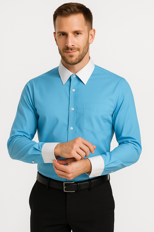 Classic Stylish Fashionable -White Collar Two Toned Contrast white collars Multi-color Men's Dress Shirt