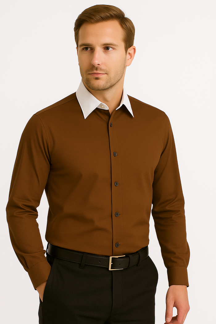 Classic Stylish Fashionable -White Collar Two Toned Contrast white collars Multi-color Men's Dress Shirt