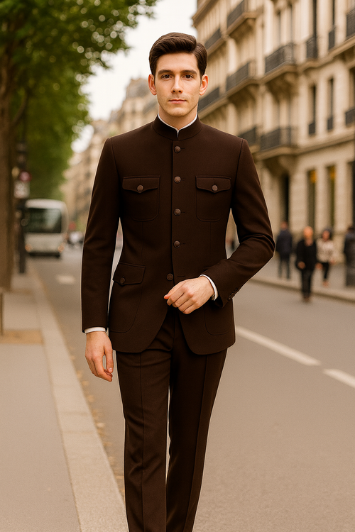 Apollo King Men's 2 Piece Nehru Style Suit Fashion Pockets-New Designer Collection