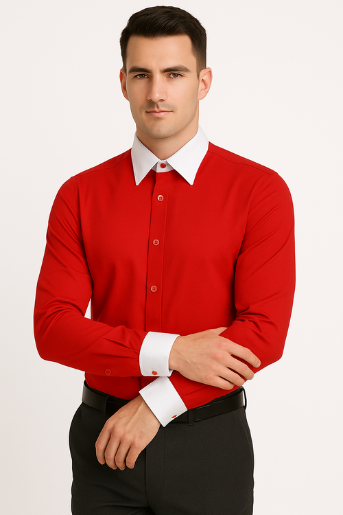 Classic Stylish Fashionable -White Collar Two Toned Contrast white collars Multi-color Men's Dress Shirt