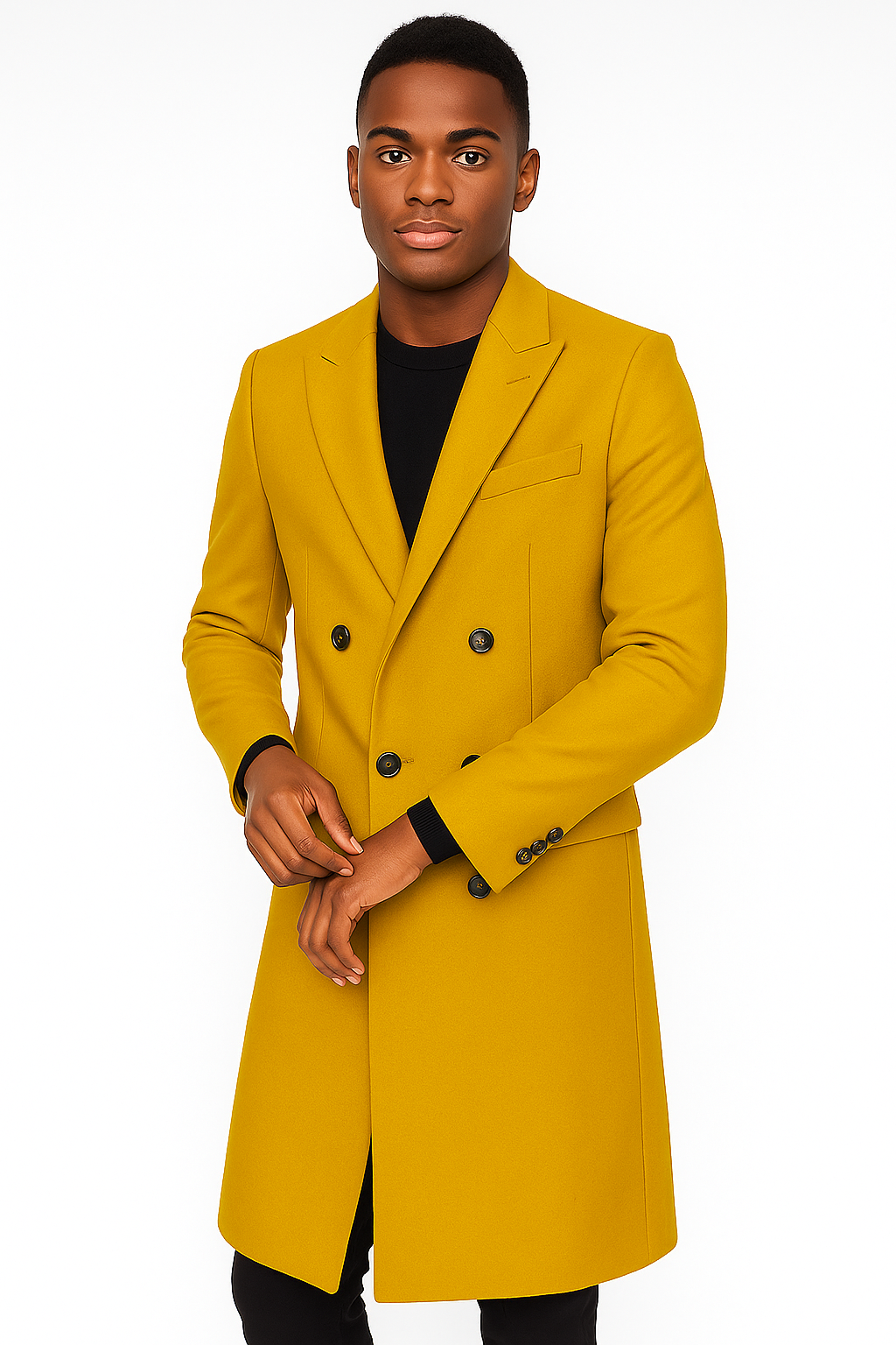 Men's Gold 44Inch Long Double Breasted Overcoat Winter Men's Topcoat Sale - Coat Size 38