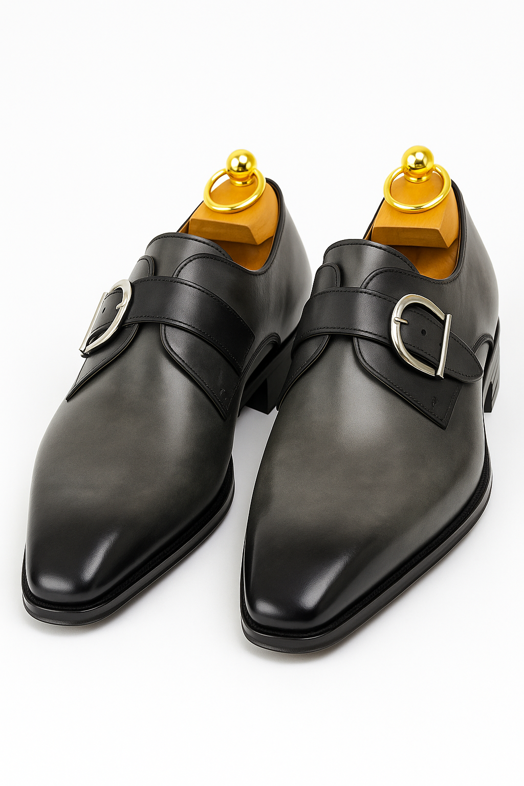 Mens Carrucci Classic Leather Fade Single D-Buckle Monk Strap Dress Shoe in Chestnut - 7