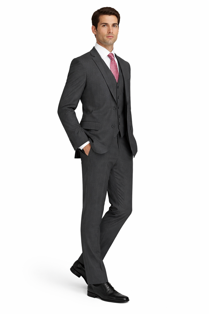 Mens Charcoal Tiglio Suit – Classic 3 Piece Dark Grey Suit for Business, Wedding and Formal Wear