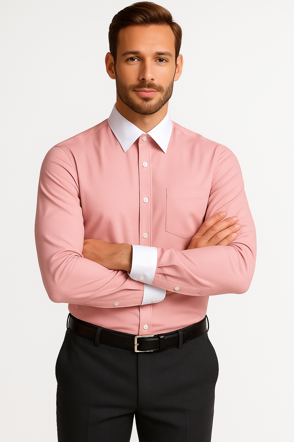 Classic Stylish Fashionable -White Collar Two Toned Contrast white collars Multi-color Men's Dress Shirt - Medium 15.5" Neck / 34-35" Sleeve