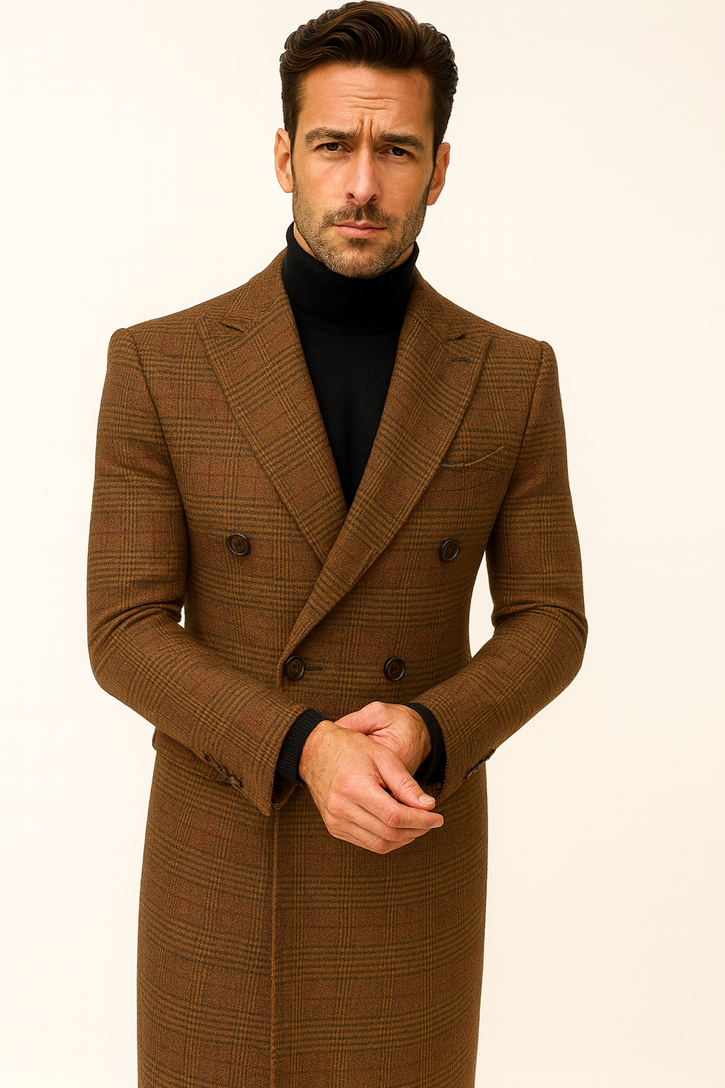 Mens Plaid Overcoat - Peacoat - Plaid Topcoats - Coat Size 38