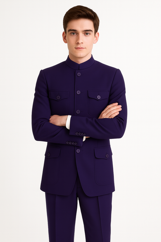 Apollo King Men's 2 Piece Nehru Style Suit Fashion Pockets-New Designer Collection