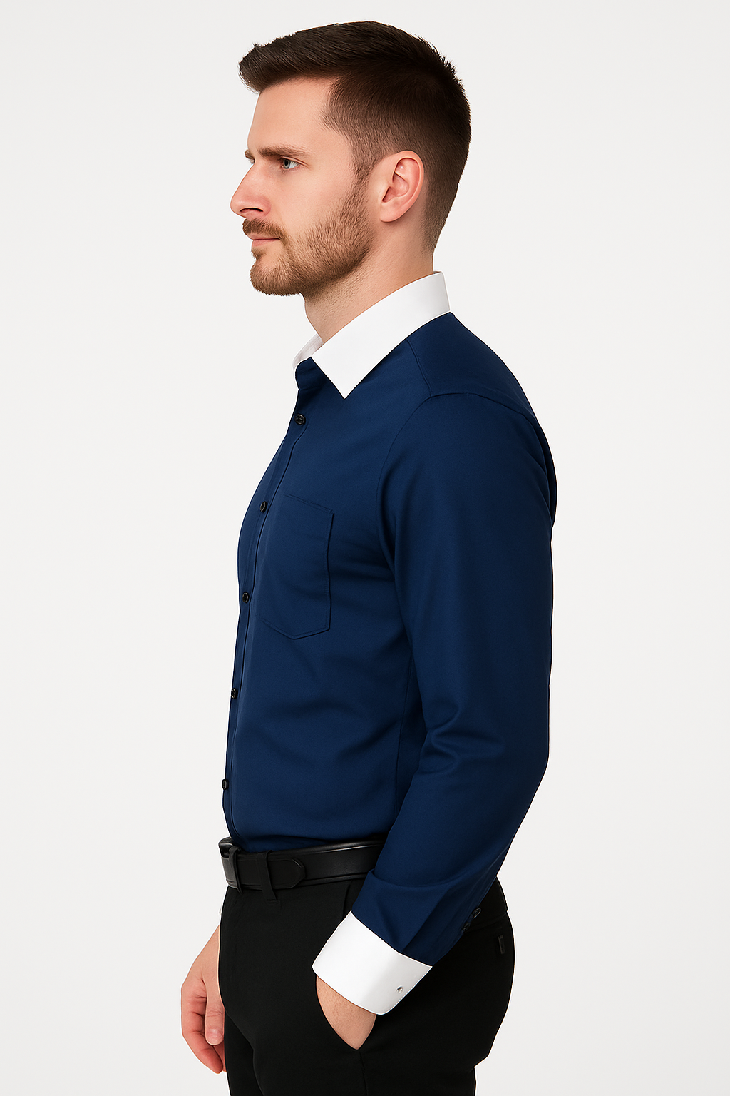 Classic Stylish Fashionable -White Collar Two Toned Contrast white collars Multi-color Men's Dress Shirt - Medium 15.5" Neck / 34-35" Sleeve