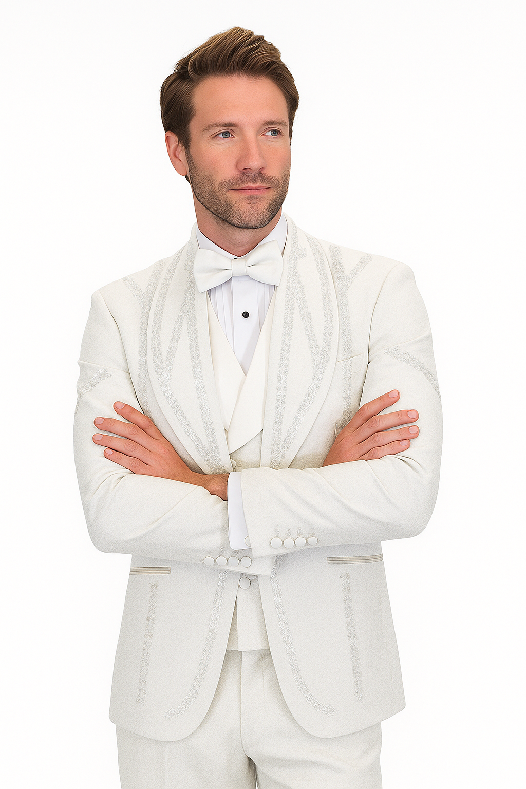Italian Wool 3-Piece Modern Fit White Tuxedo - 34 Short or Extra Small