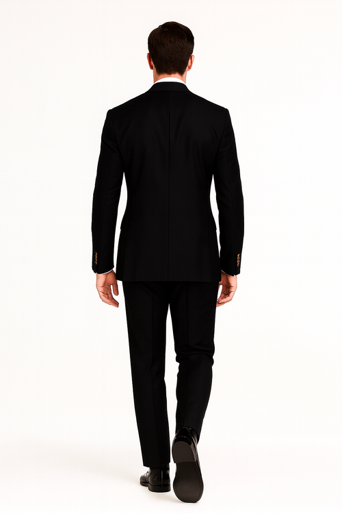 Mens Classic Wool Double Breasted Suit in Black