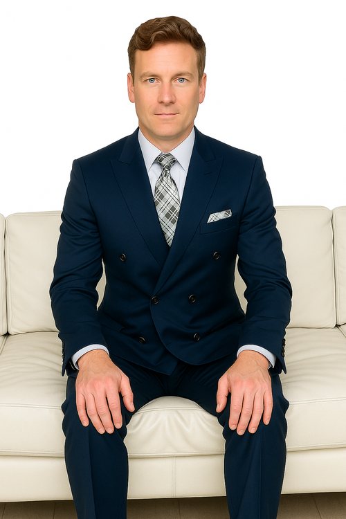 Mens Classic Wool Double Breasted Suit in Black
