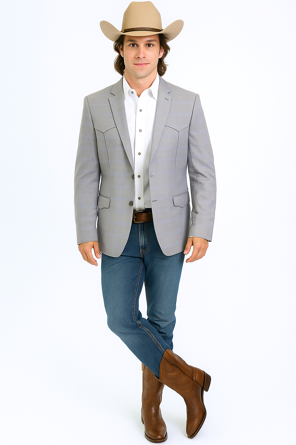 Western Blazer - Saco Para Hombre - Mens Double Button Western Grey Blazer - 36 Short