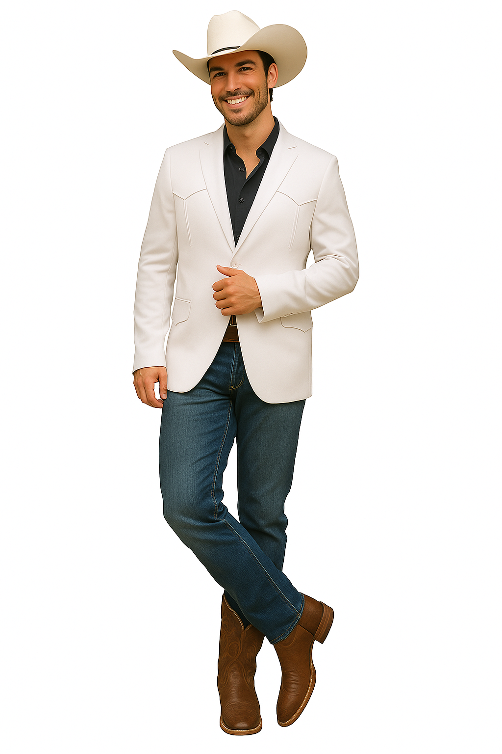 Western Blazer - Saco Para Hombre - Mens Double Button Western White Blazer - 36 Short