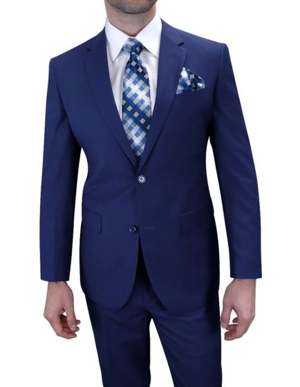 Statement Men's Outlet 2 Piece 100% Wool Modern Fit Suit - Solid Colors - 40L