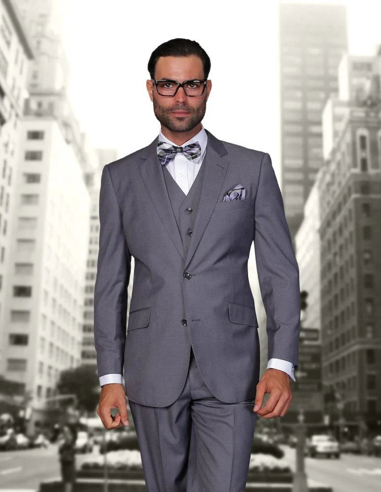 Statement Men's 100% Wool 3 Piece Suit - Solid Colors Outlet