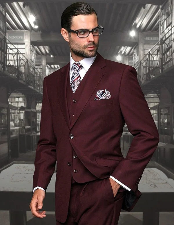 Statement Men's 100% Wool 3 Piece Suit - Solid Colors Outlet