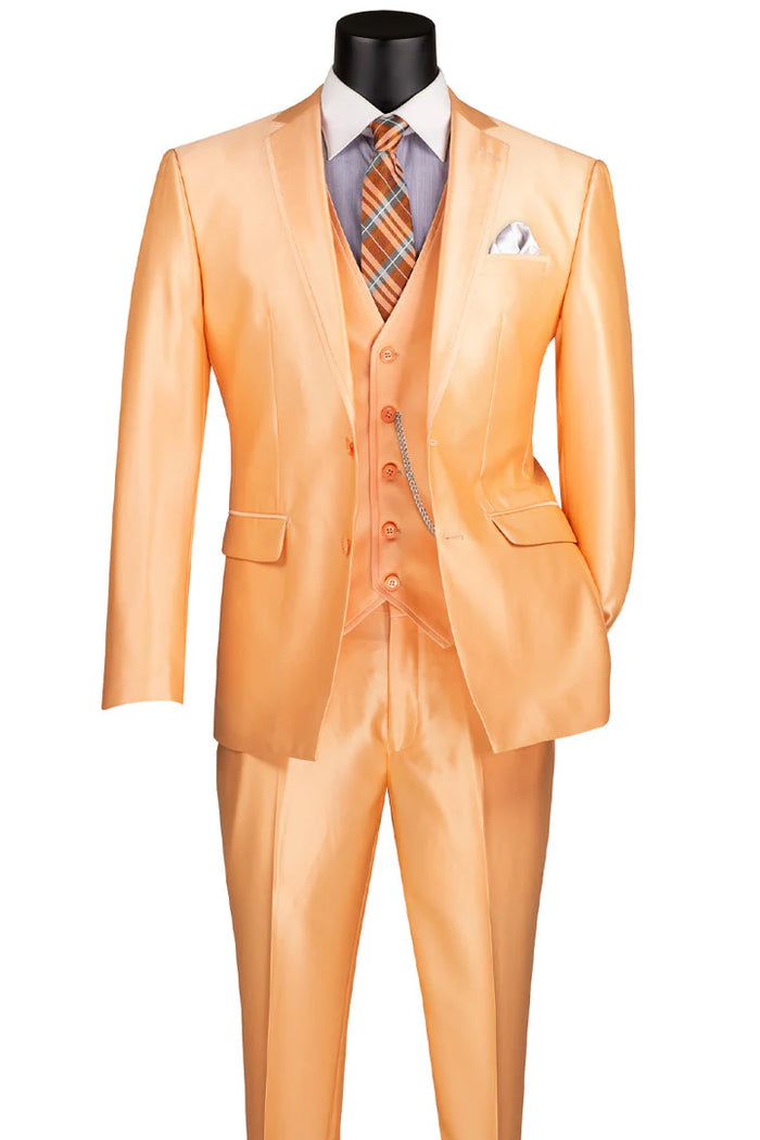 Mes Orange Sharkskin Tuxedo Suit Slim Fit 3-Piece Wedding & Prom Style