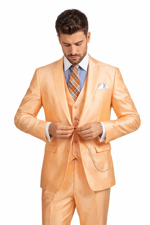 Mes Orange Sharkskin Tuxedo Suit Slim Fit 3-Piece Wedding & Prom Style