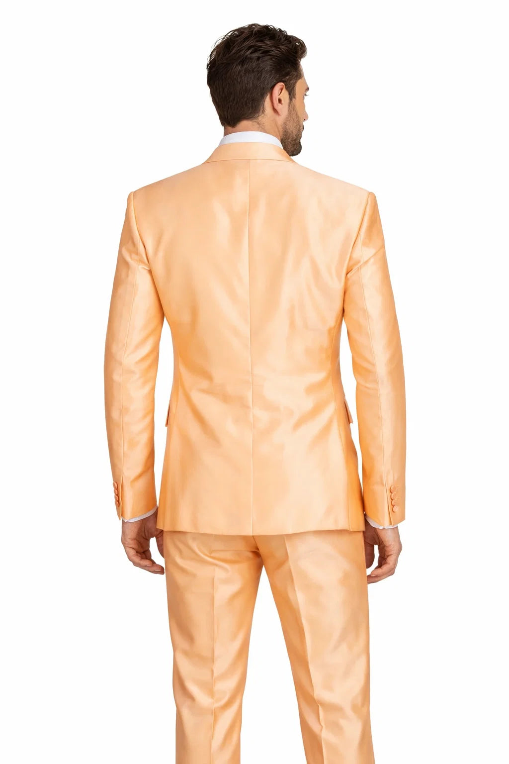 Men’s Orange Sharkskin Tuxedo Suit – Slim Fit 3-Piece Wedding & Prom Style - 38 Short Jacket+32 Waist Adjustable 28to34)(Height: 5 4 to5 7 )(Neck  15-16.5)S-M)