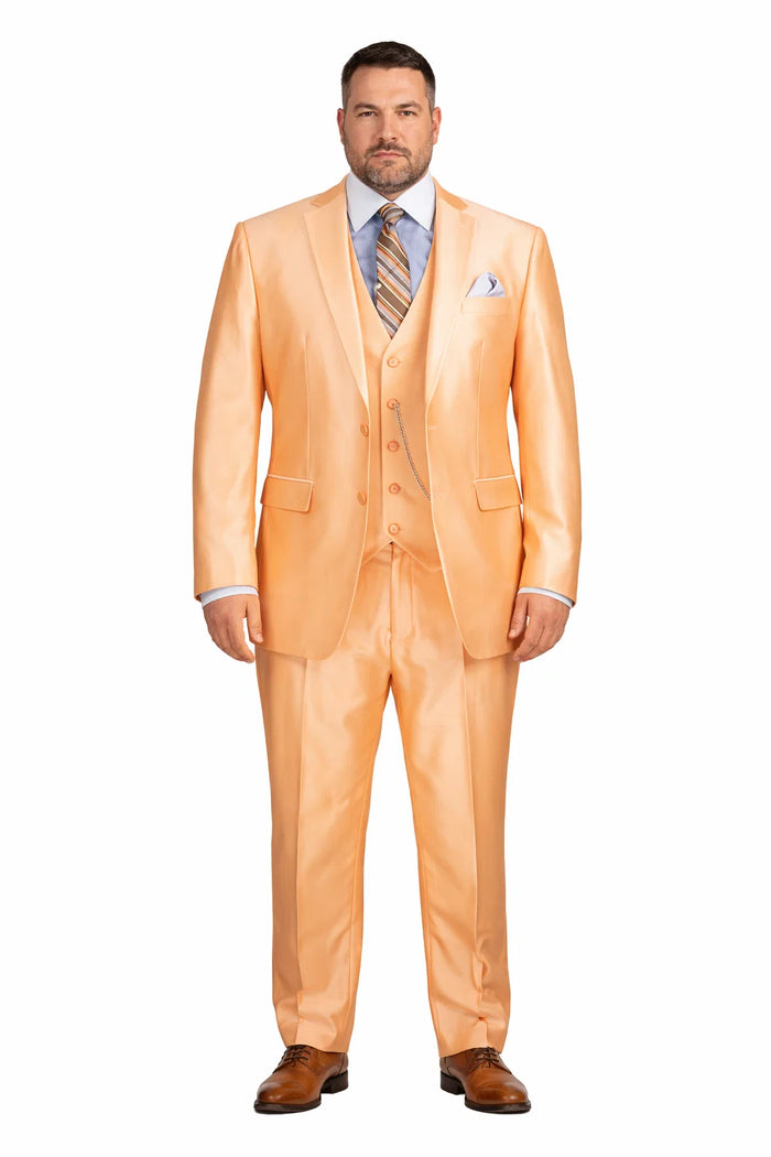 Mes Orange Sharkskin Tuxedo Suit Slim Fit 3-Piece Wedding & Prom Style