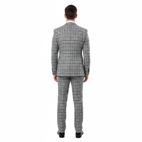 Suits With Baggy Pleated Pants - Wide Leg Pants 100% Wool - Classic Fit in One Button 3 Piece Suit by Rossiman - 38 Regular