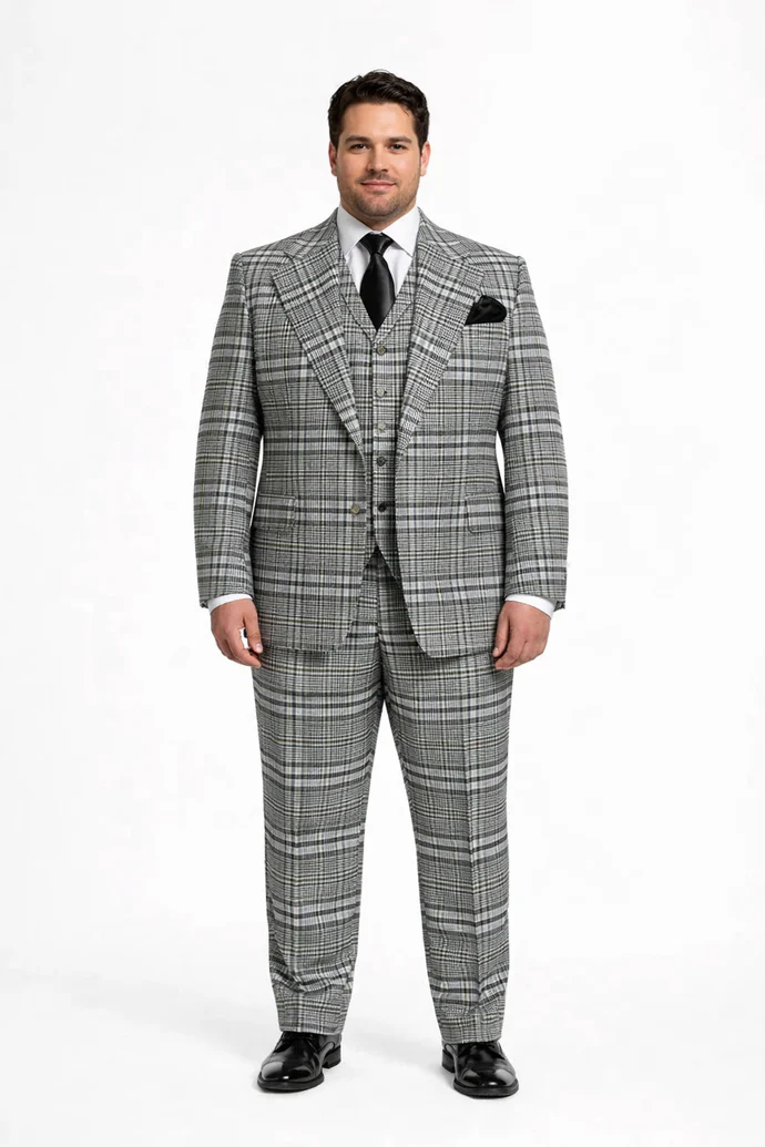 Suits With Baggy Pleated Pants - Wide Leg Pants 100% Wool - Classic Fit in One Button 3 Piece Suit by Rossiman - 38 Regular